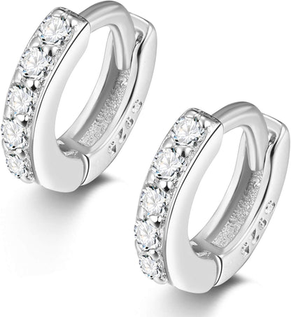 Tiny Huggie Hoop Earrings 925 Sterling Silver CZ Cubic Zirconia 5Mm Small Cartilage Hugging Earring Mini Hoop Rook Daith Forward Helix Snug Tragus Piercing for Women
