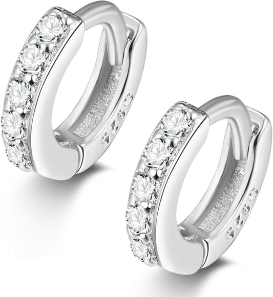 Tiny Huggie Hoop Earrings 925 Sterling Silver CZ Cubic Zirconia 5Mm Small Cartilage Hugging Earring Mini Hoop Rook Daith Forward Helix Snug Tragus Piercing for Women