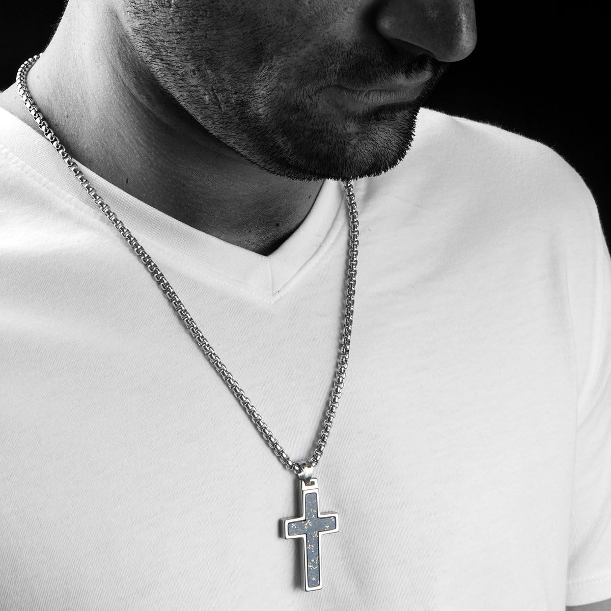 Unique GESTALT® Tungsten Cross Pendant with 4Mm Surgical Stainless Steel Box Chain.