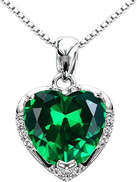 925 Sterling Silver 5.5Ct Love Heart Ruby Emerald Zirconia Pendant Necklace White Gold Plated Fashion Jewelry Gift 18"
