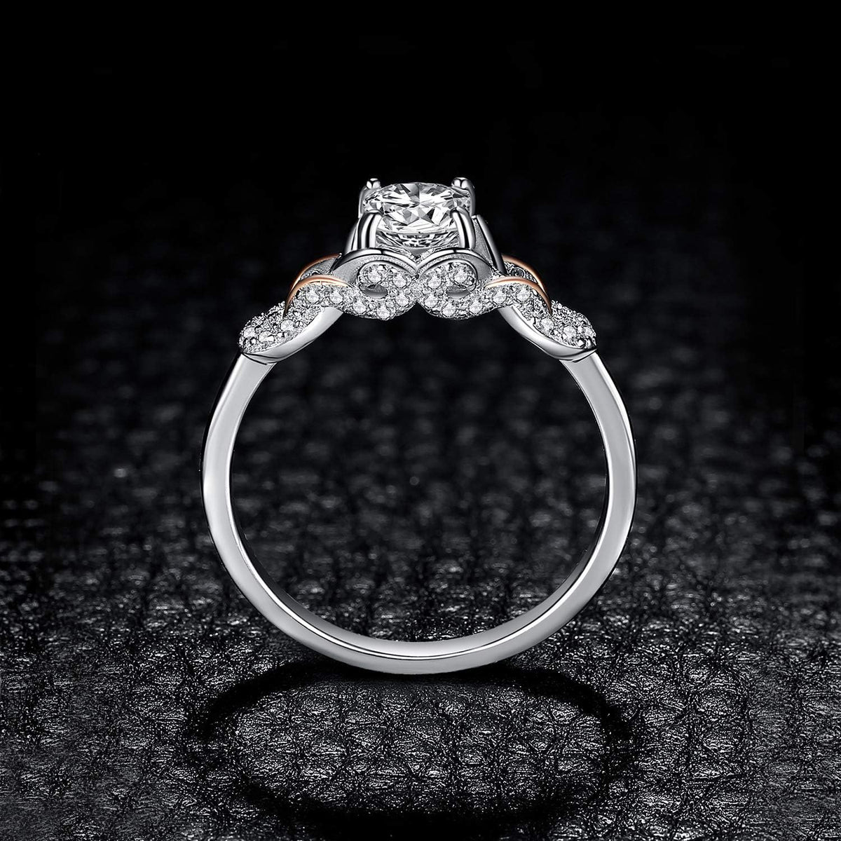 Love Infinity Ring Engagement Rings for Women, 14K Rose Gold 925 Sterling Silver Cubic Zirconia Promise Rings for Her, Anniversary Knot Princess Cut Promise Ring Simulated Diamond Ring