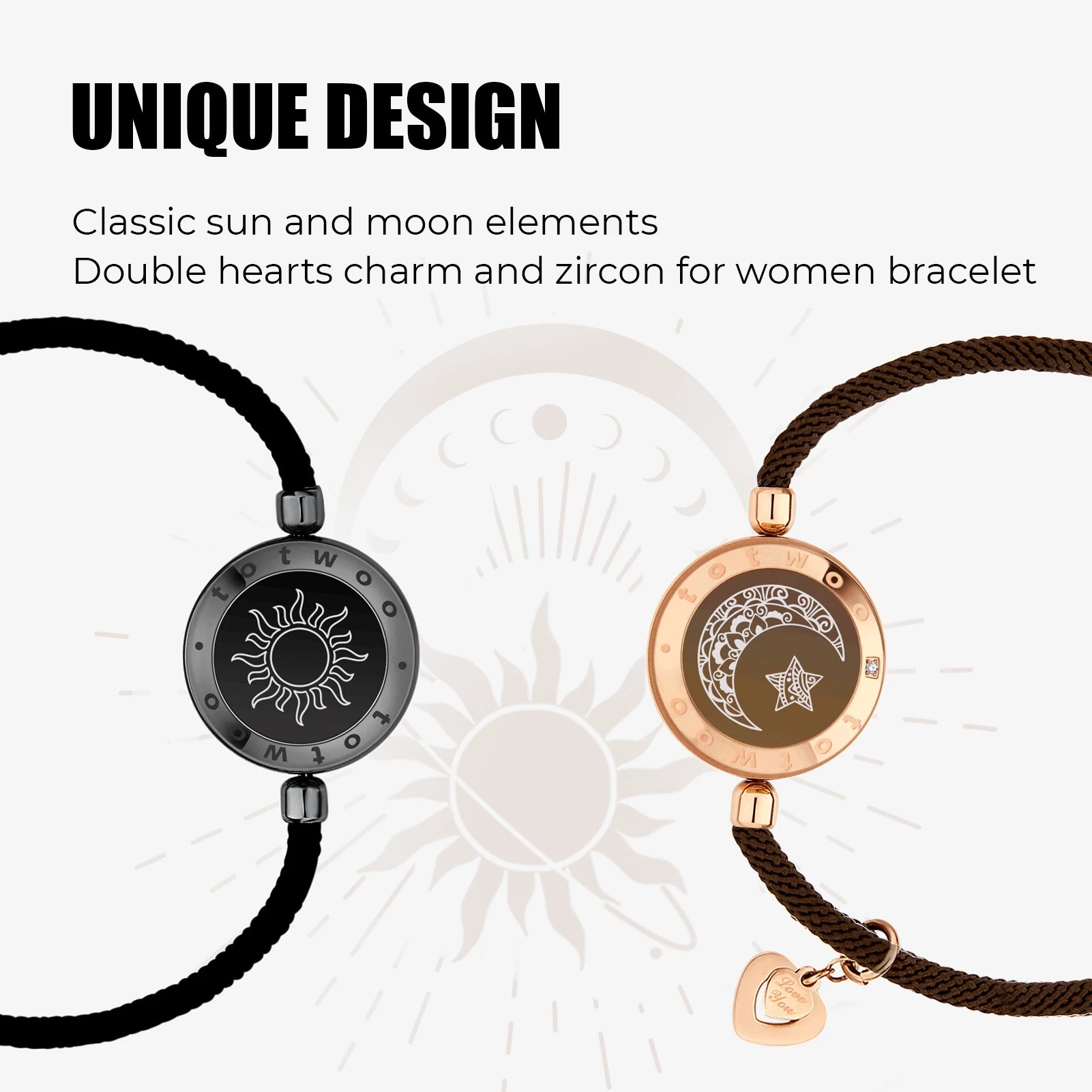 Totwoo Long Distance Touch Light up & Vibrate Bracelets for Couples, Long Distance Relationship Gifts Smart Sun & Moon Love Brac