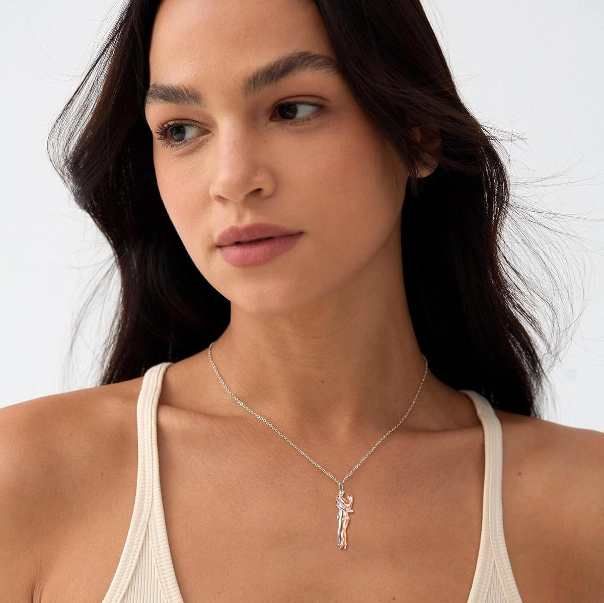 925 Sterling Silver Rose Gold Hugging Couple Pendant Necklace
