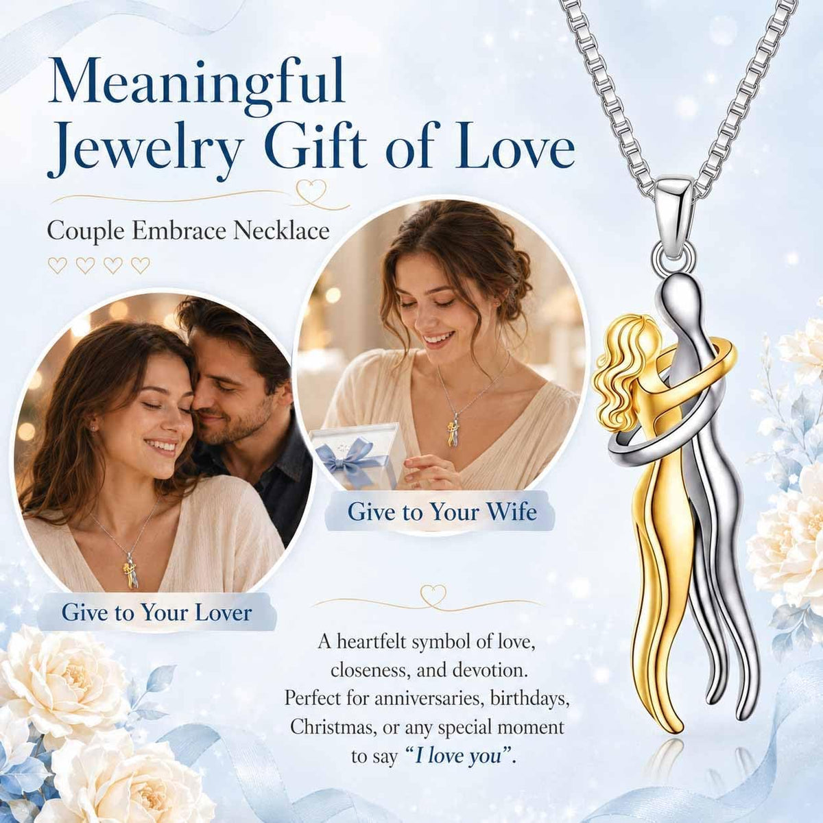 18K White Gold-Plated Hugging Couple Pendant Necklace