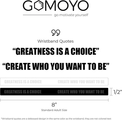 Greatness Is a Choice, Create Who You Want to Be Motivational Silicone Wristbands with Quote, Rubber Bracelets for Fitness, Workouts, Exercise, Basketball, Weight Training