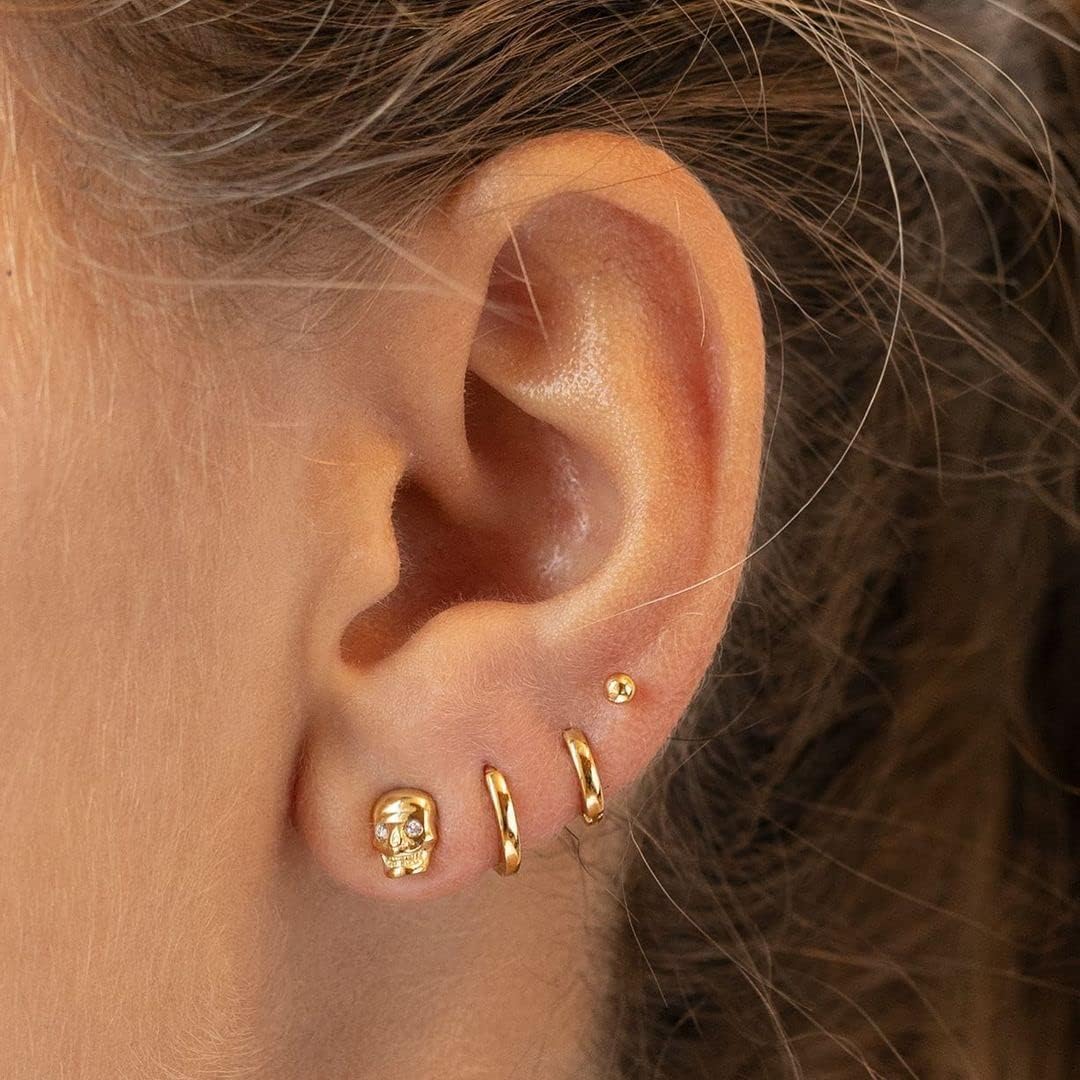 3 Pairs Small Hoop Earrings Set for Women, 14K Gold Plated Huggie Hoop Earrings for Men, Tiny Cartilage Hypoallergenic Earring Set