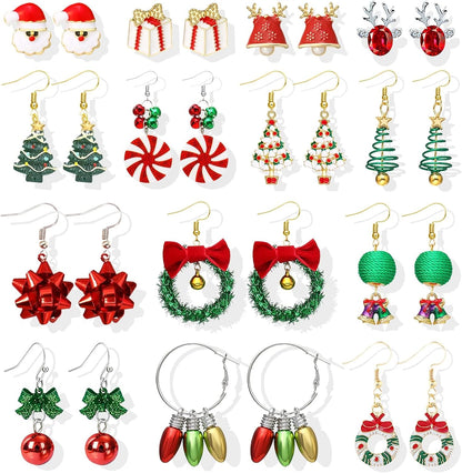Christmas Earrings for Women Pink Flamingo Tree Snowflake Bow Jingle Bell Dangling Trendy Holiday Earrings Stocking Stuffers Christmas Jewelry Gifts Outfits Accessories