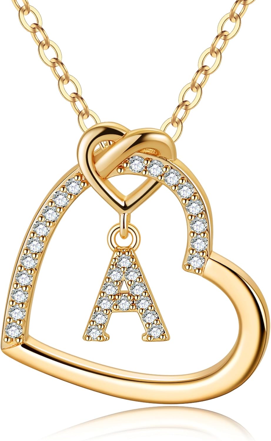 Heart Initial Necklaces for Girls Teen Women, 14K Gold Plated Cubic Zirconia Heart Pendant Necklace, Dainty Initial Heart Necklace Letter a - Z Jewelry Gifts for Girls Women