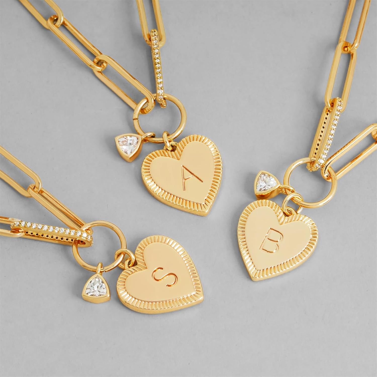 Gold Paperclip Bracelet, 18K Gold Plated Heart Initial Oval Link Bracelet Dainty Handmade Letter Charm Bracelet for Women Jewelry