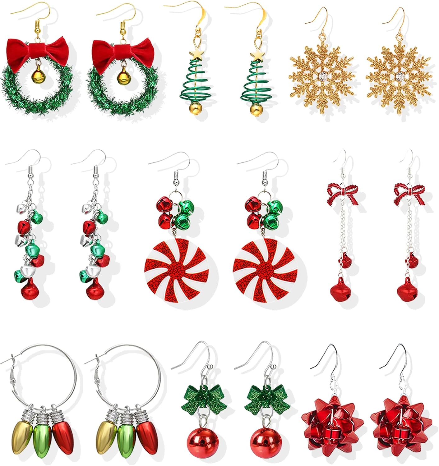 Christmas Earrings for Women Stocking Stuffers Xmas Holiday Stud Earrings Bow Tree Snowflake Bell Reindeer Dangle Earring Christmas Jewelry Gifts Outfits Accessories