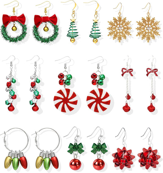 Christmas Earrings for Women Stocking Stuffers Xmas Holiday Stud Earrings Bow Tree Snowflake Bell Reindeer Dangle Earring Christmas Jewelry Gifts Outfits Accessories