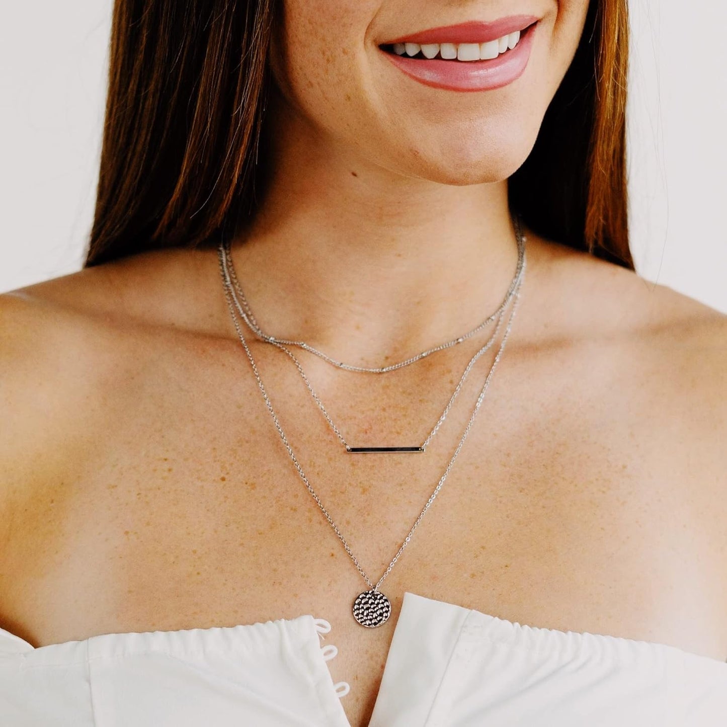 Necklace for Women, 14K Gold-Plated Dainty Choker, Silver Layered Necklaces for Women, Trendy Beach Jewelry