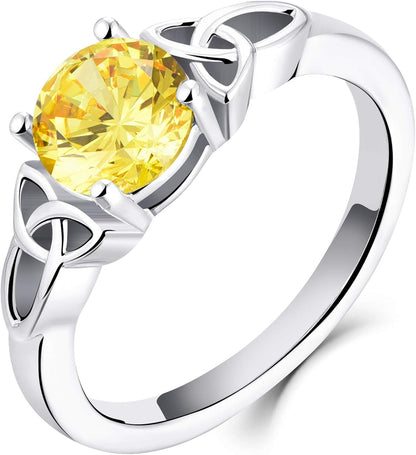 Celtic Knot Rings for Women 925 Sterling Silver round Cut Birthstone Statement Ring