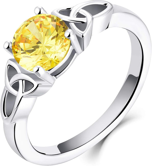 Celtic Knot Rings for Women 925 Sterling Silver round Cut Birthstone Statement Ring