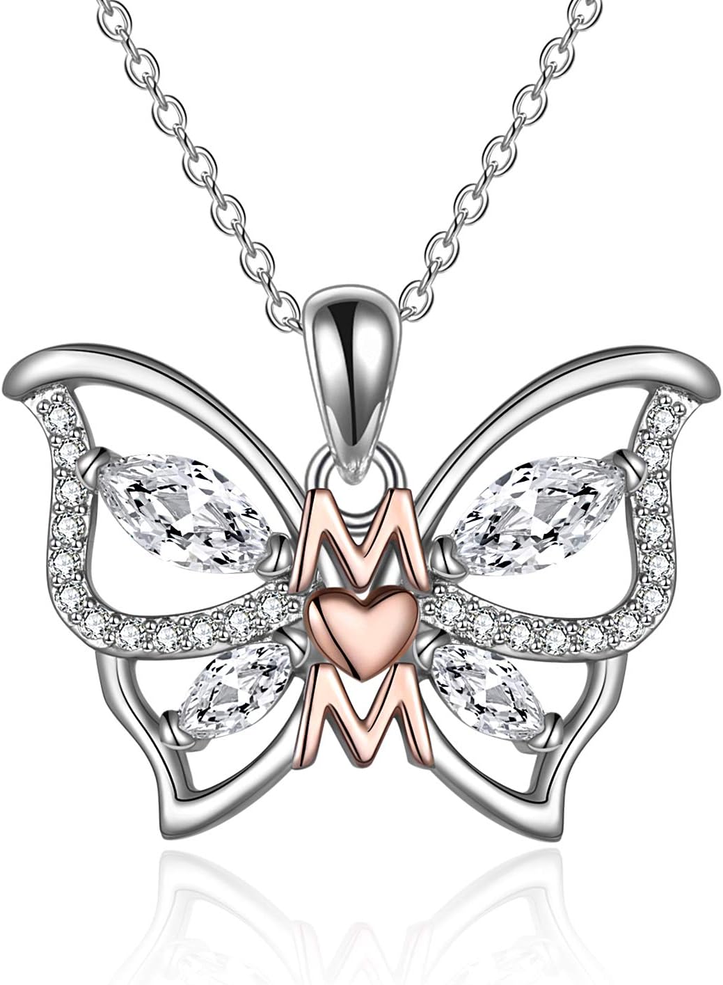 Gifts for Mom Sterling Silver Mom Necklaces Heart Butterfly Pendant Mother Gifts from Daughter Son Birthday for Mom Women