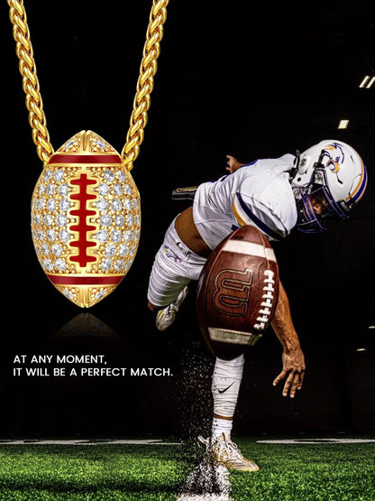 18K Gold-Plated Iced-Out American Football Pendant Necklace