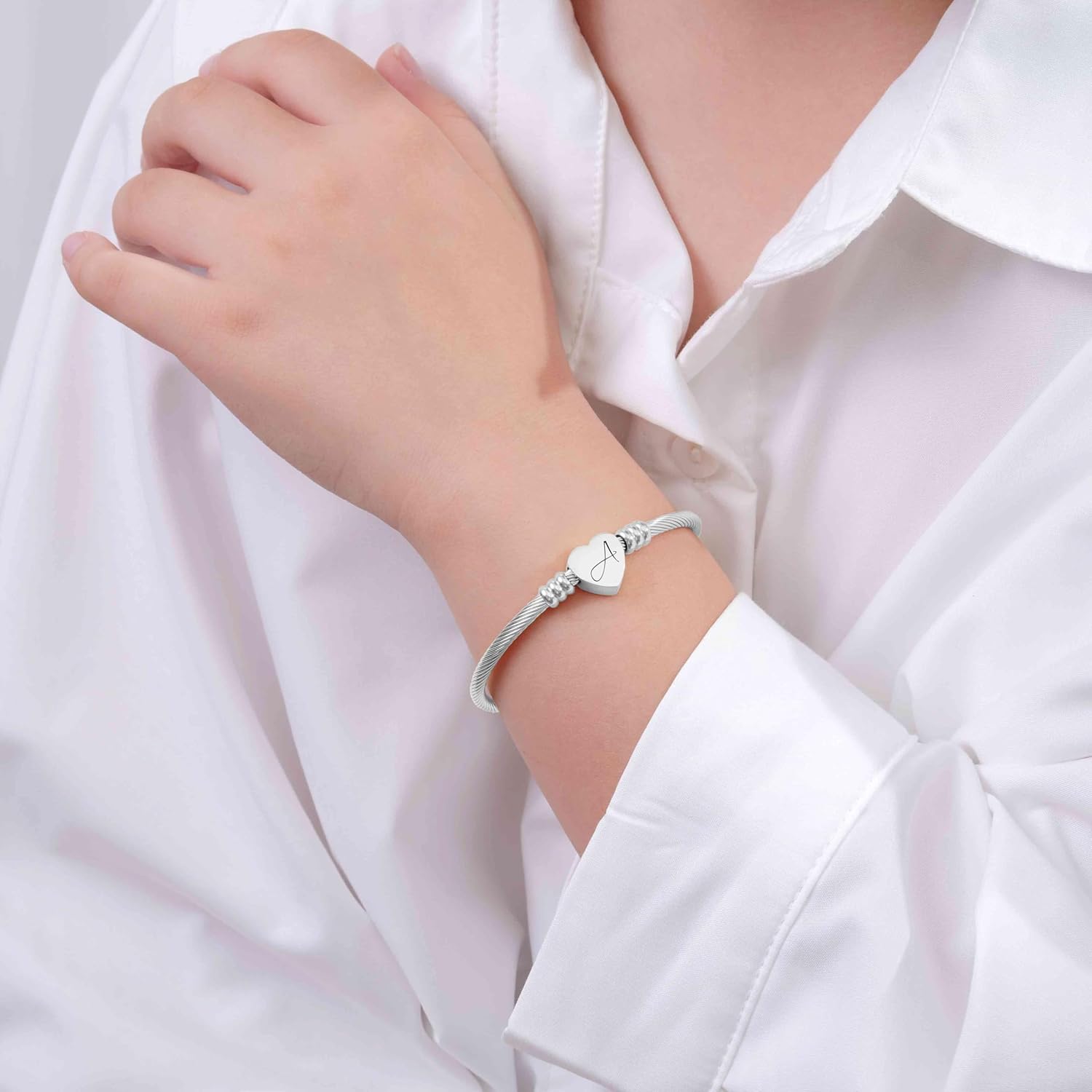 Gold/Rainbow Stainless Steel Bangles Jewery for Birthday Halloween Heart Initial A-Z Letters Bracelets for Girls