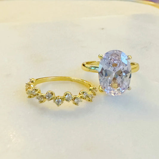 Lovely Oval Cut Solitaire Ring Set of 2