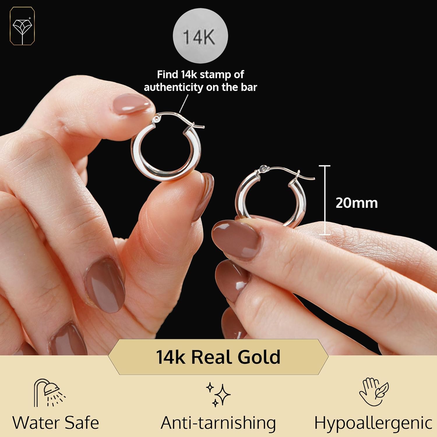 14K Gold Hoop Earrings for Women | Hypoallergenic 20MM, 25MM and 30MM Tube Hoop Earrings with Secure Click Tops |14K Yellow Gold or White Gold Classic Hoop Earrings in 3MM Thick Tube by
