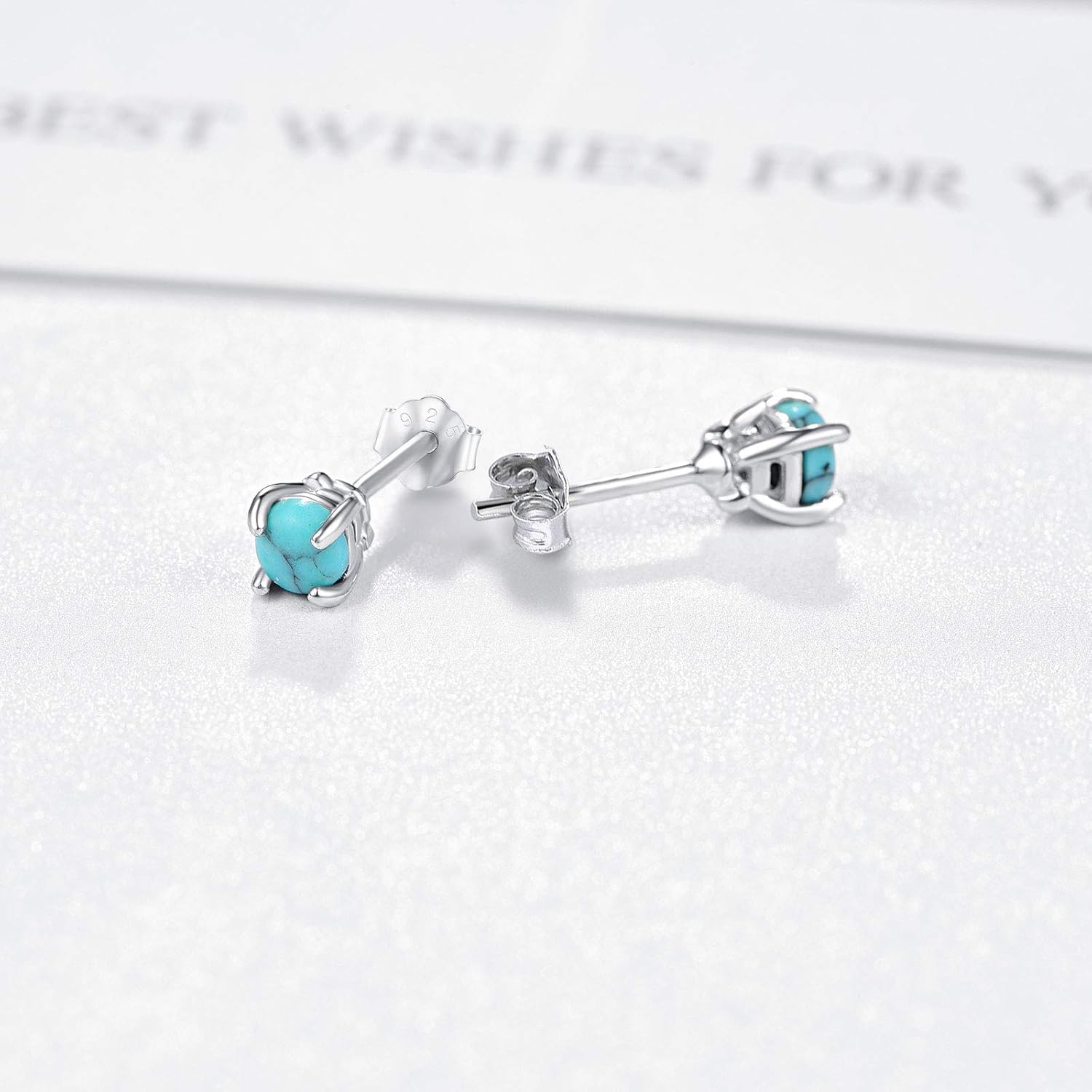 Turquoise Studs Earrings, 925 Sterling Silver 4Mm/6Mm round Shape Tiny Studs, Turquoise Jewelry Present for Women Girlfriend