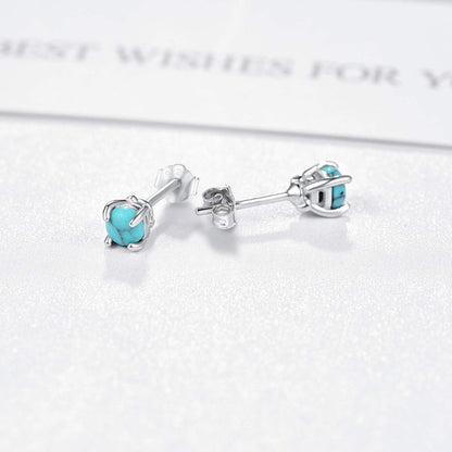 Turquoise Studs Earrings, 925 Sterling Silver 4Mm/6Mm round Shape Tiny Studs, Turquoise Jewelry Present for Women Girlfriend