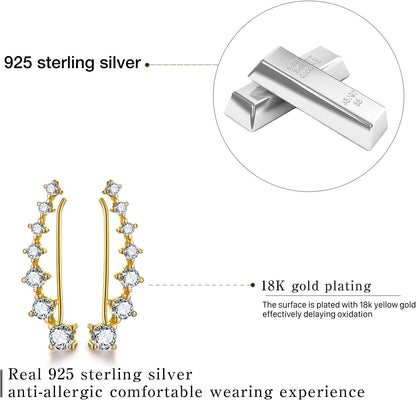18K Gold Plating S925 Sterling Silver CZ Simulated Diamond Ear Crawler Cuff Earrings Climber Jackets Cubic Zirconia Earrings for Women.