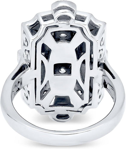 Sterling Silver CZ Navette Statement Cocktail Rings for Women, Art Deco Cubic Zirconia Ring