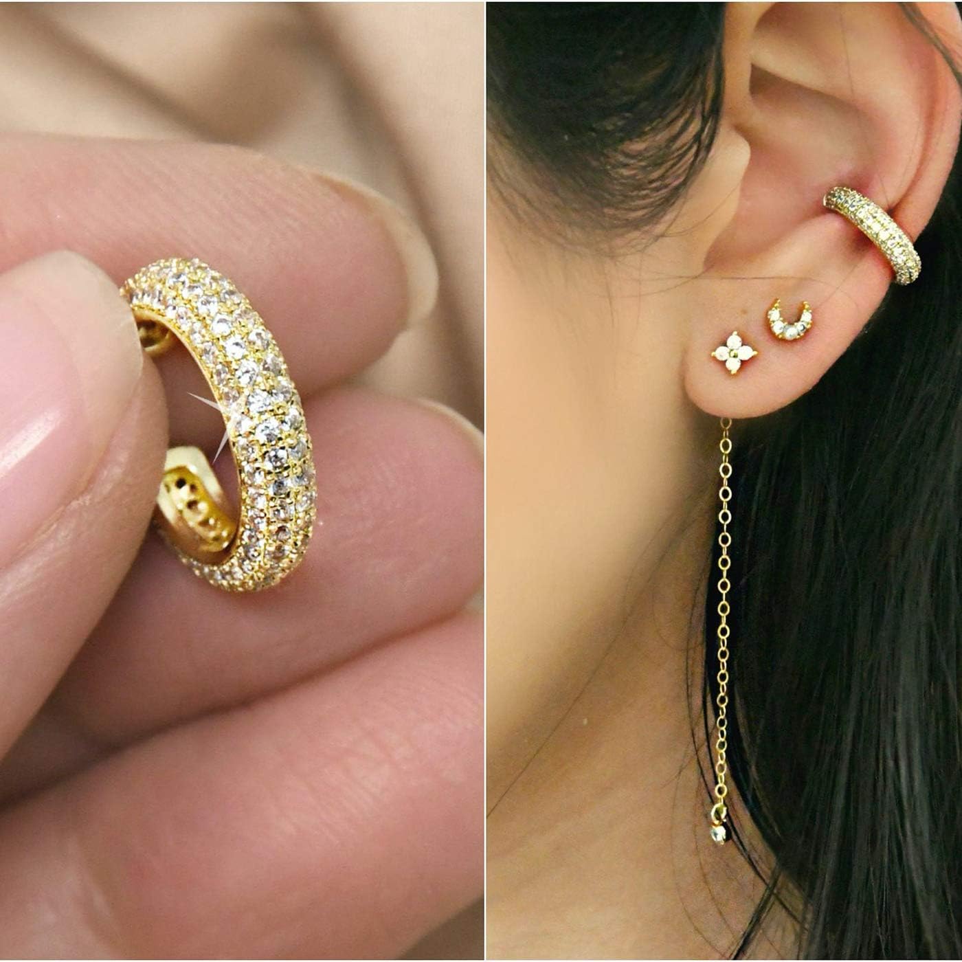 Ear Cuffs for Women - CZ Paved Hoop Conch Cuff Earrings for Men - Sparkle Rhinestones Clip on Wrap Earrings Non Pierced