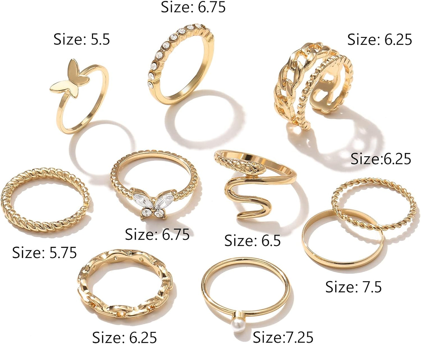 Gold Knuckle Rings Set for Women, Boho Butterfly Snake Stackable Joint Finger Rings, Trendy Crystal Size Mixed Midi Pack