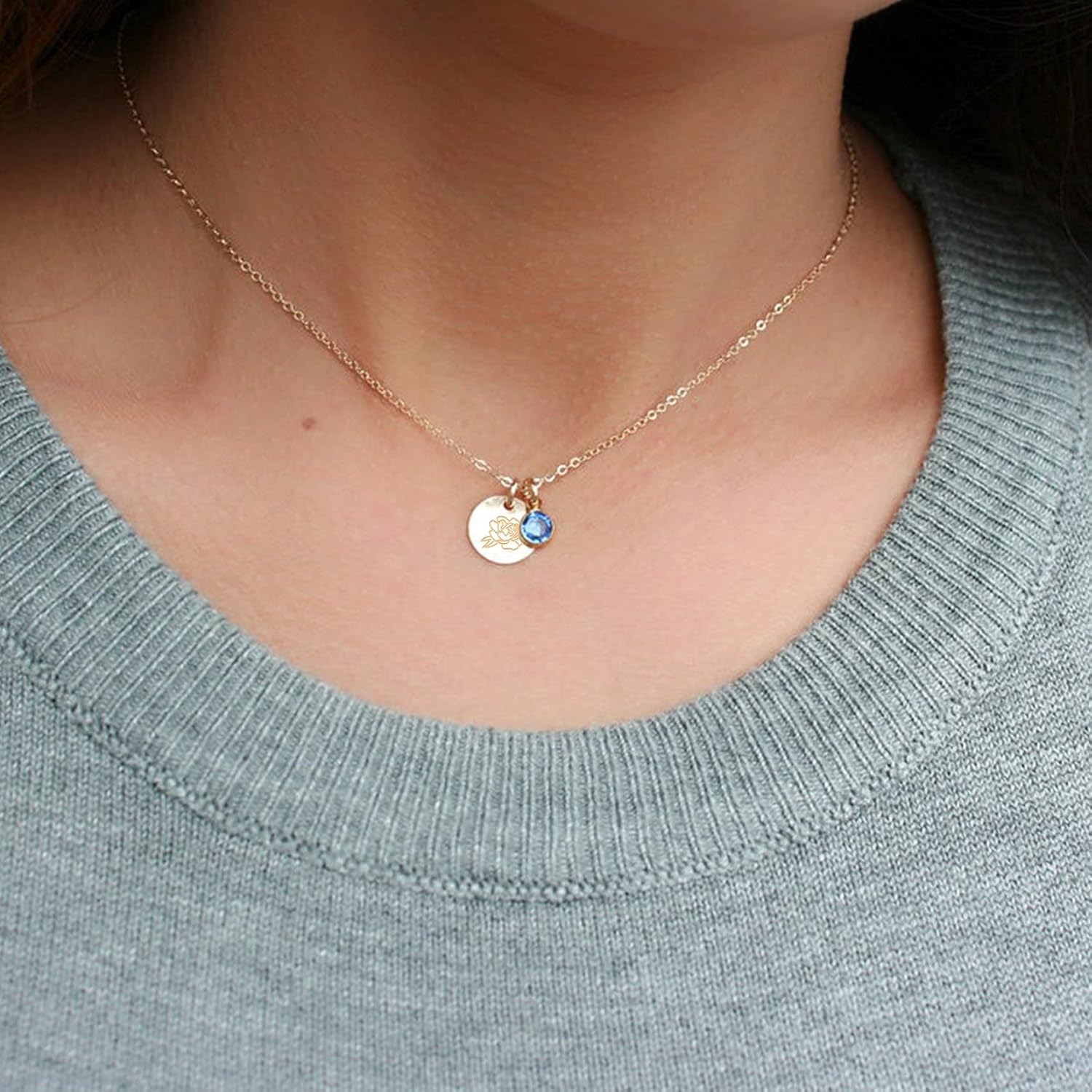 Birthday Gifts for Her Birth Flower Necklaces, 18K Gold Plated Dainty Birth Month Floral Birthstone Disc Coin Pendant Necklaces | Women Wildflower Jewelry Gifts for Valentines Anniversary