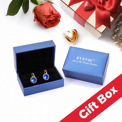 Round Austrian Crystal Halo Drop Leverback Earrings for Women 14K Gold Plated Hypoallergenic Earrings