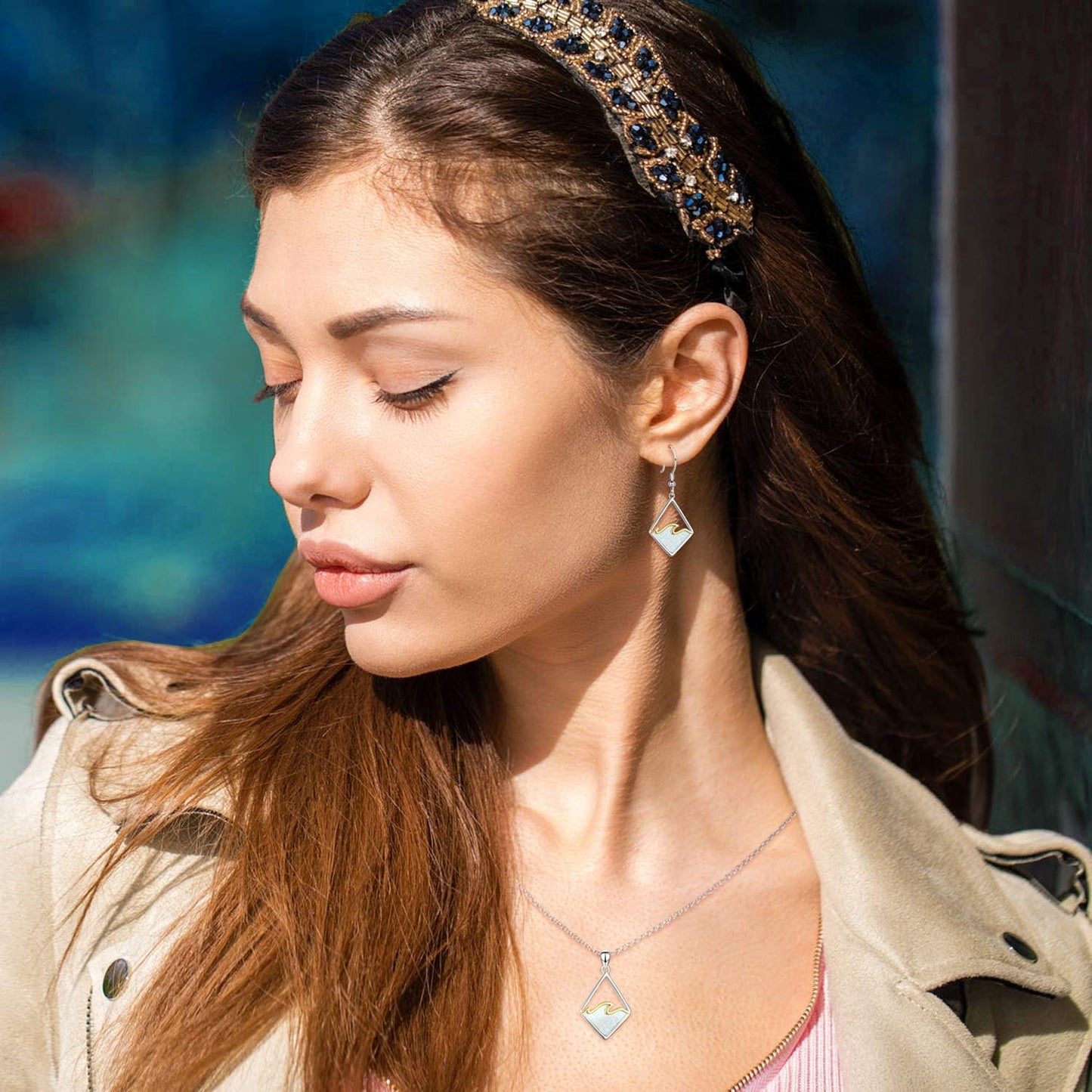 Sterling Silver Ocean Wave Earrings Created Opal Dangle Drop Earring Ocean Jewelry Beach Gifts for Women