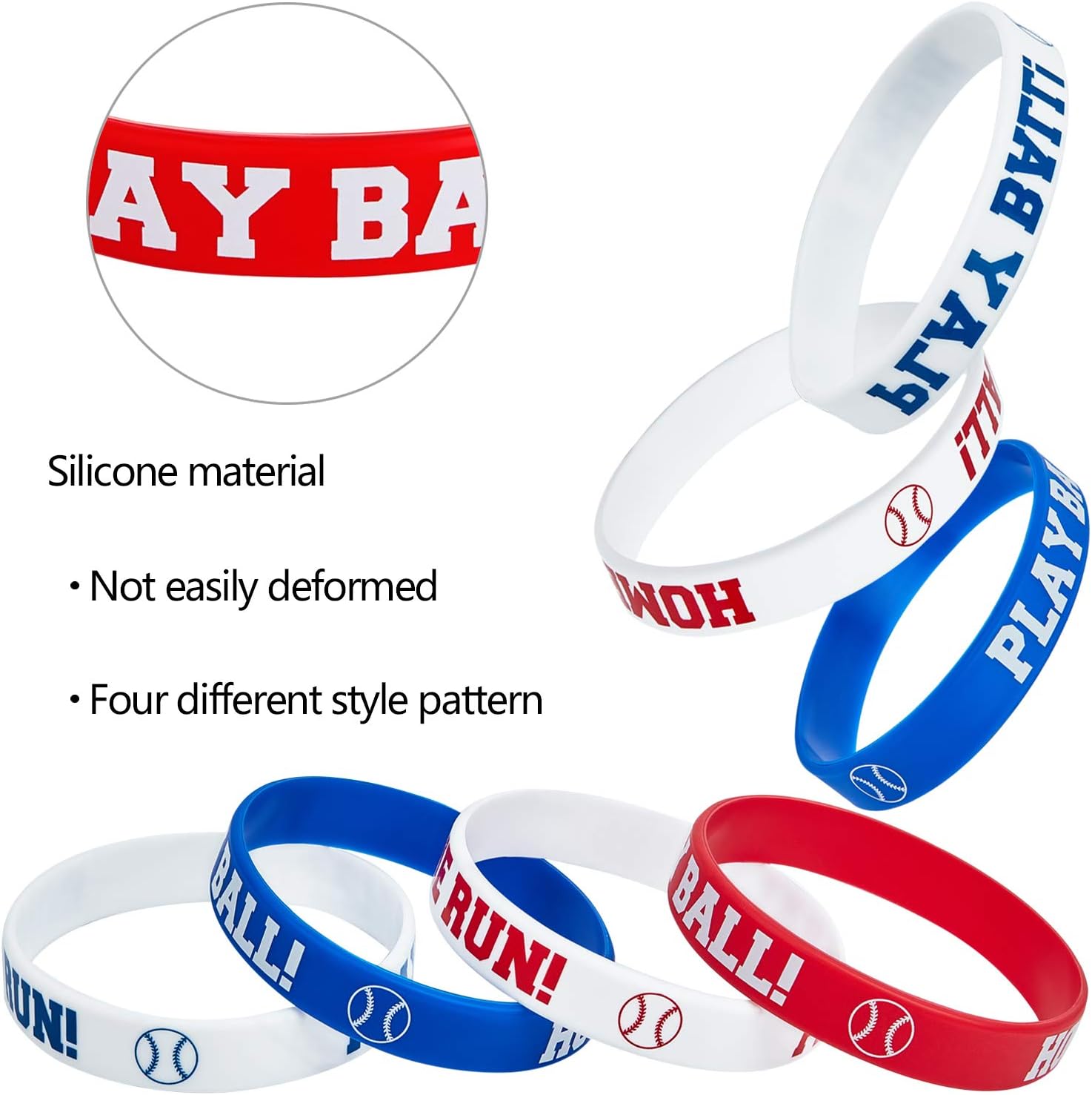 Baseball Silicone Rubber Bracelets Baseball Wristbands for Gifts Party Favors (24 Pieces)