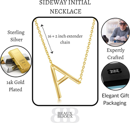 Sideways Initial Necklaces for Women | 14K Gold and Silver Letter Necklaces | Unique Birthday Gift | Trendy Jewelry | Dainty Handmade Necklaces for Women