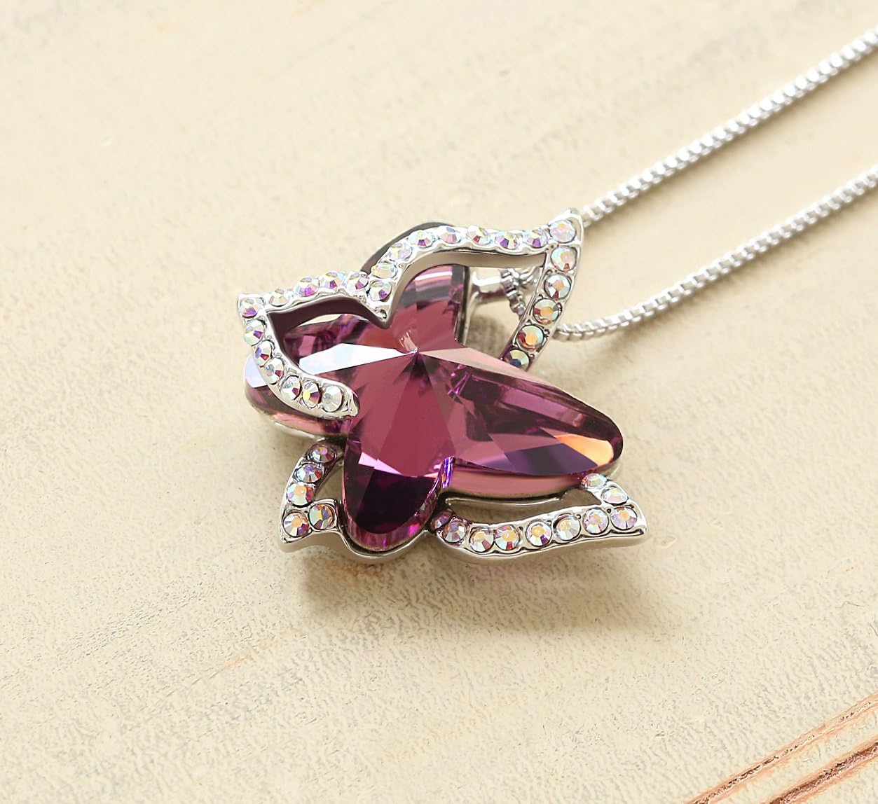 Gift Butterfly Birthstone Crystal Necklace, Silver Tone with 18”+2” Chain, Necklace for Mother’S Day Anniversary Birthday Gifts for Women and Daughter