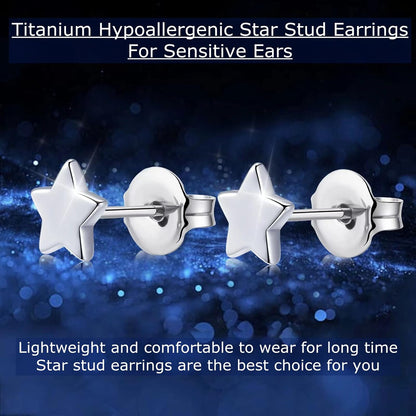 Titanium Earrings, Hypoallergenic Stud Earrings for Women Men Sensitive Ears Star/Moon/Lightning Bolt/Open Heart Premium High Polished (Shiny Grey)