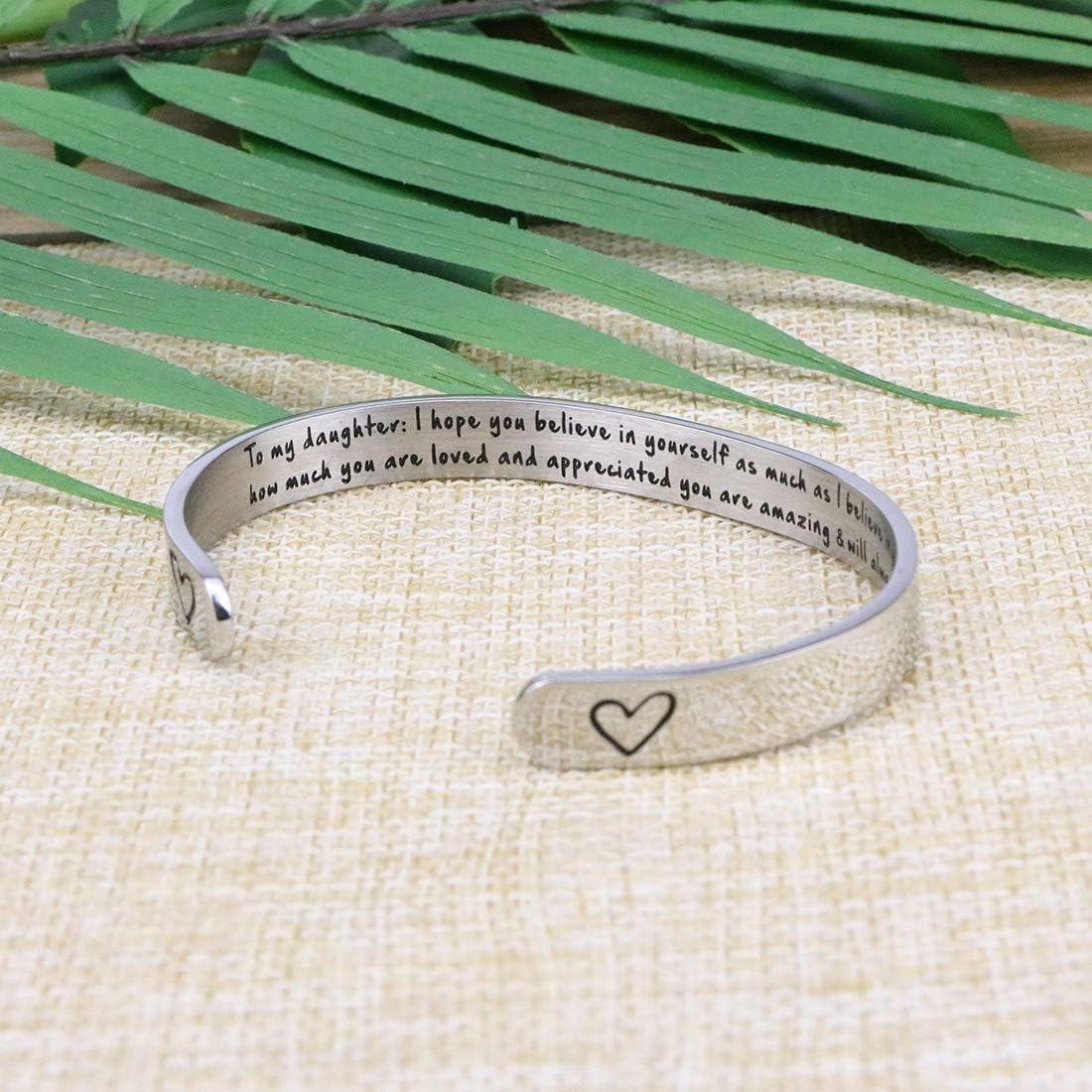 Daughter Mother Bracelets Wide Cuff Bangle Message Engraved Christmas Gifts for Her