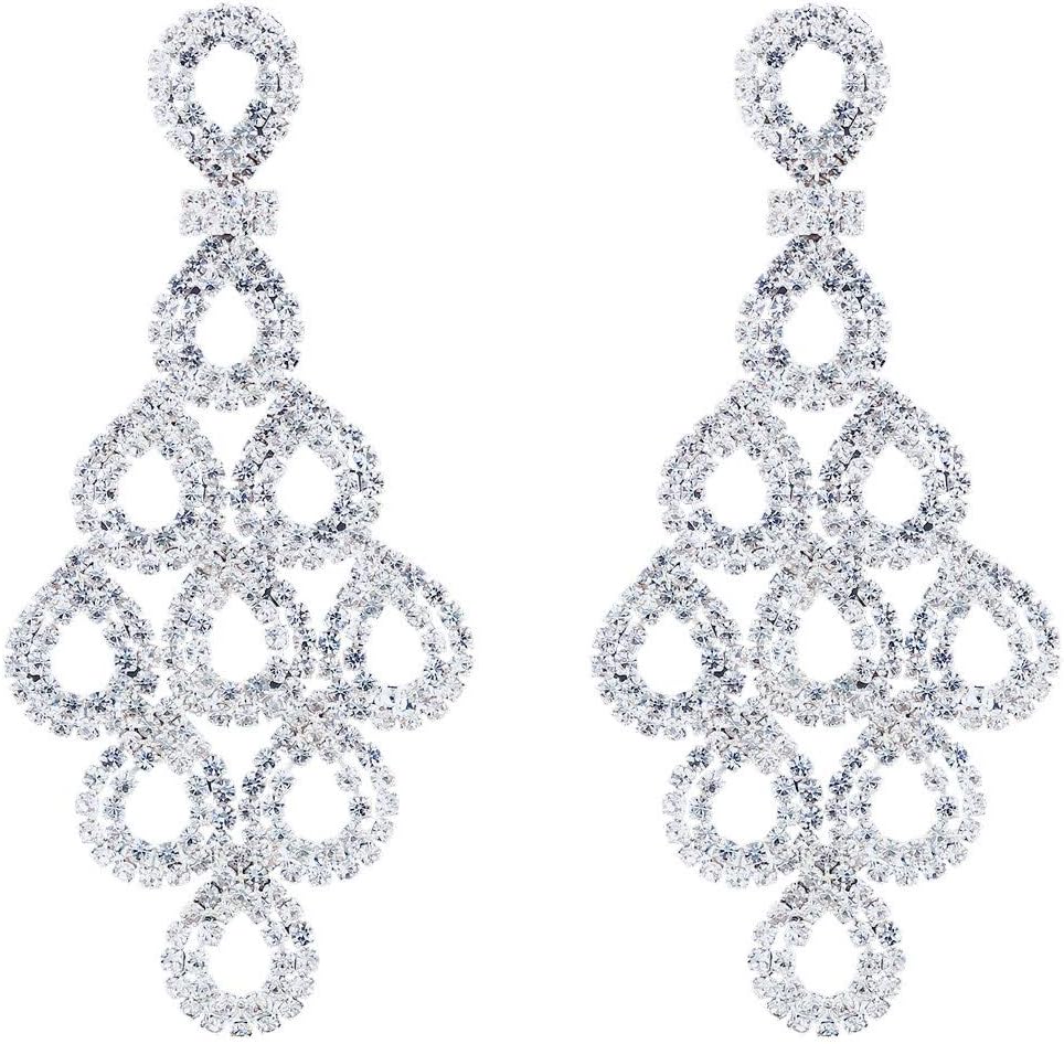 Silver Teardrop Crystal Long Tassels Dangle Earrings Sparkling Rhinestone Ladies Gifts