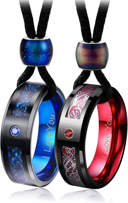 Tungsten Steel I Love You Matching Couple Ring Necklaces– Set of 2