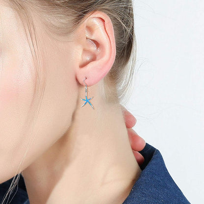 925 Sterling Silver Starfish Earrings with Opal Fish Hoops, Nautical Hawaiian Sea Beach Jewelry for Women and Starfish Lovers