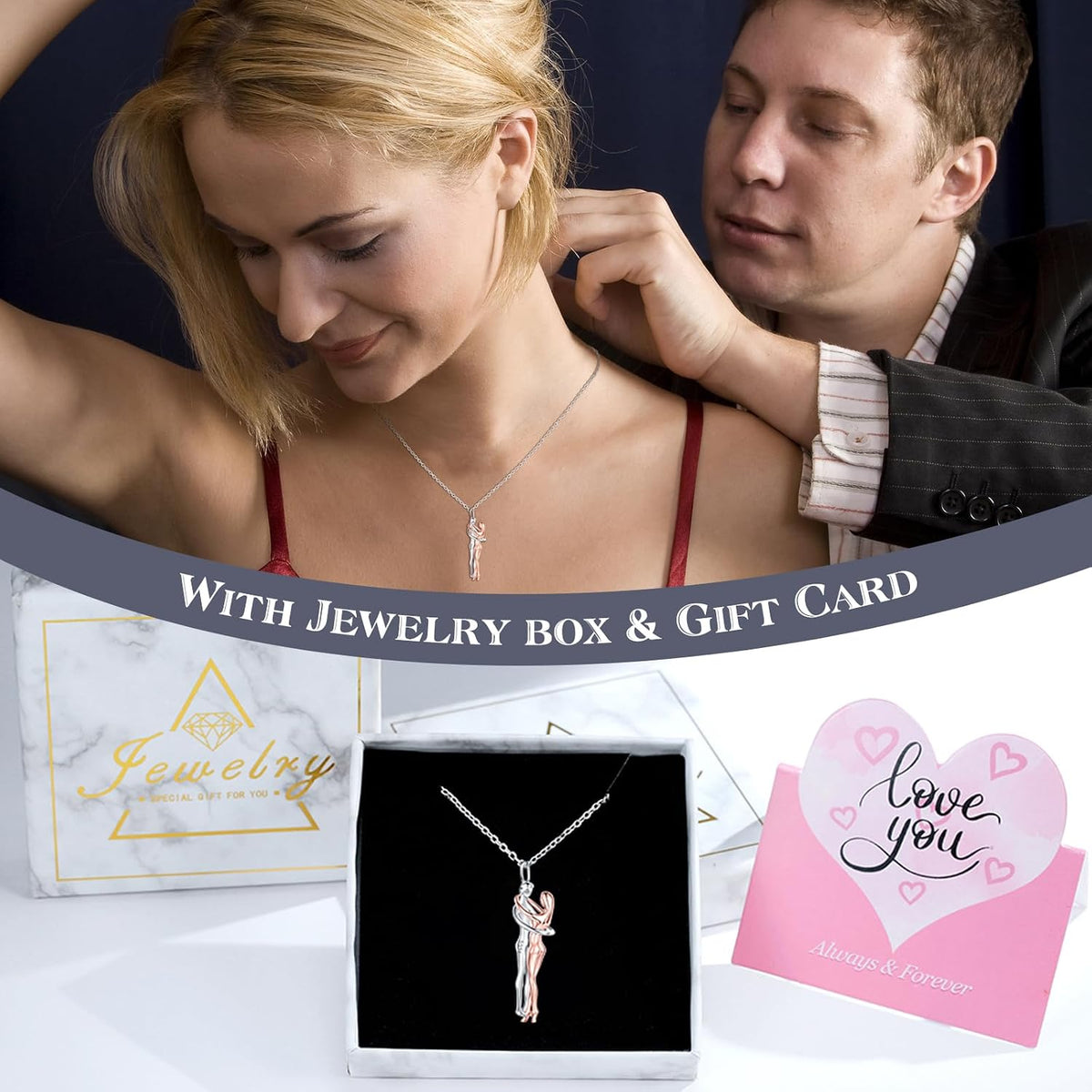 925 Sterling Silver Rose Gold Hugging Couple Pendant Necklace