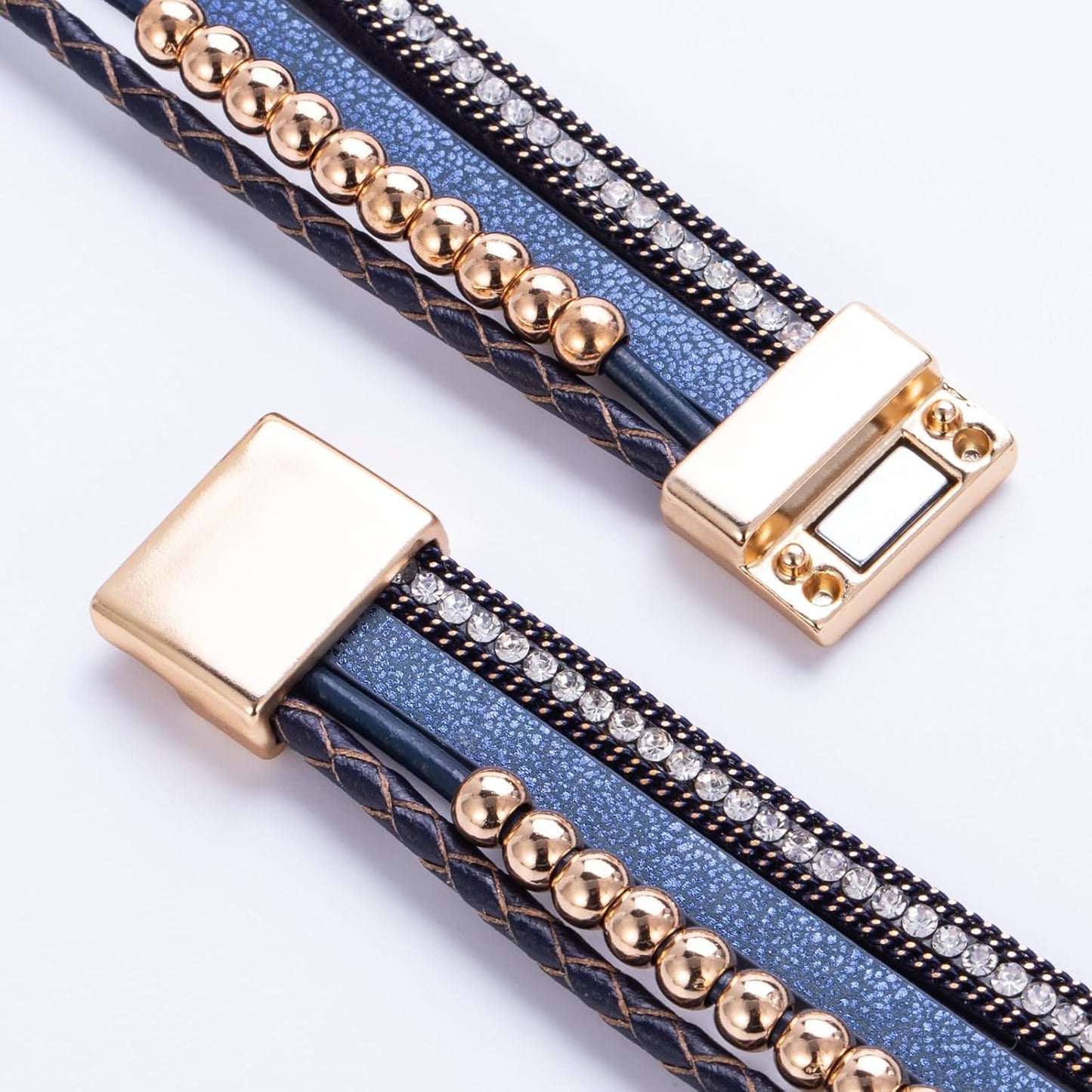 Boho Wrap Bracelets Leather Cuff Bangle Gold Beaded Bracelets for Women Stackable Infinity Bracelets Jewelry Gift Mom with Magnetic Clasp