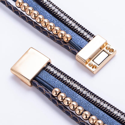 Boho Wrap Bracelets Leather Cuff Bangle Gold Beaded Bracelets for Women Stackable Infinity Bracelets Jewelry Gift Mom with Magnetic Clasp