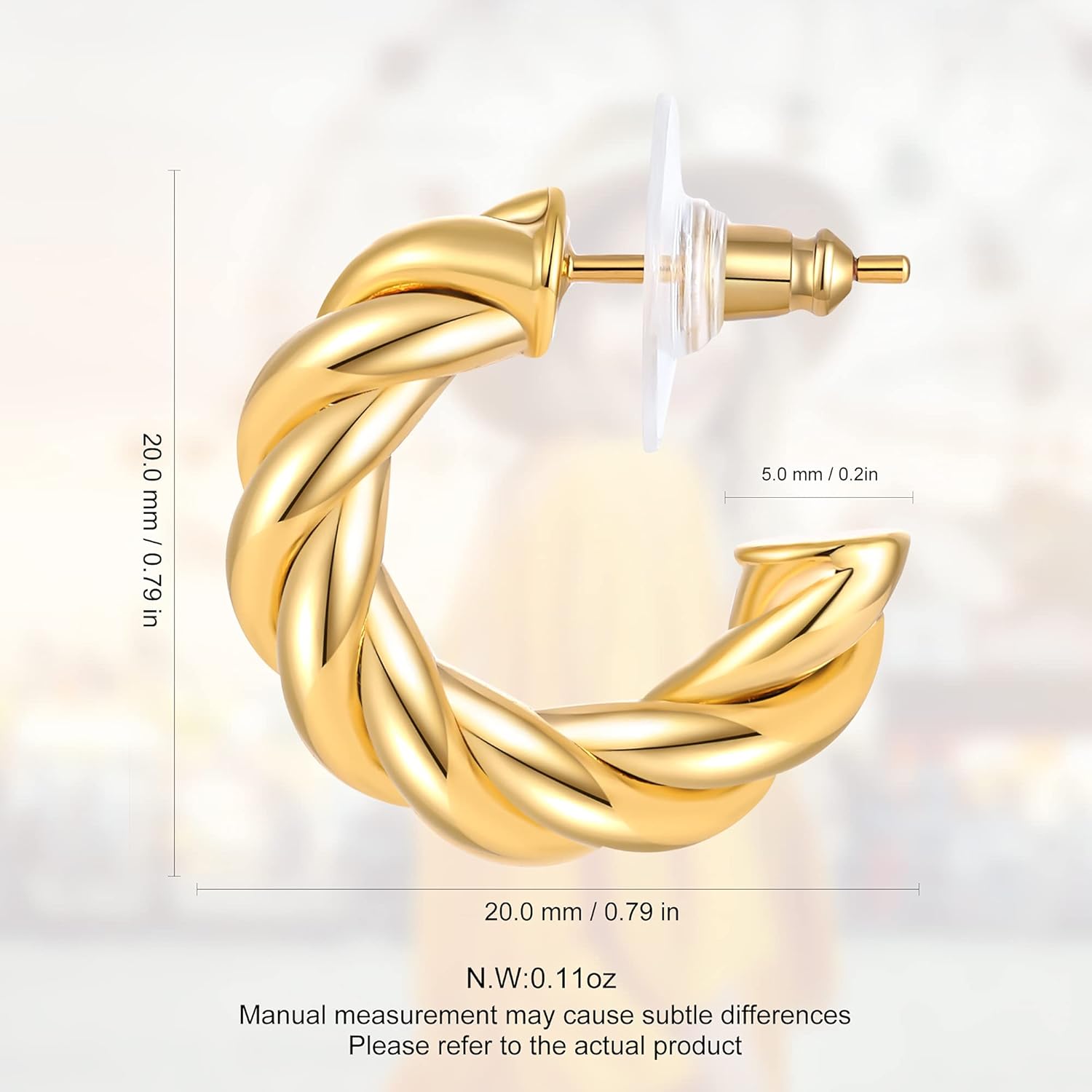 Twisted Hoop Earrings 14K Gold Plated Chunky Open Hoops High Polished Thick Rope Hypoallergenic Earrings for Women Jewelry Gift