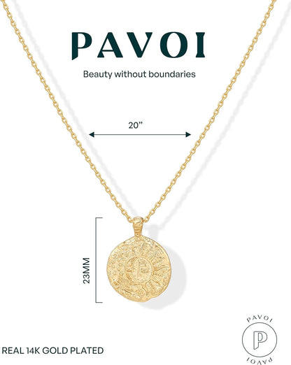14K Gold Plated Engraved Coin Pendant Necklaces for Women | Byzantine Coin Pendants | Bohemian Necklace