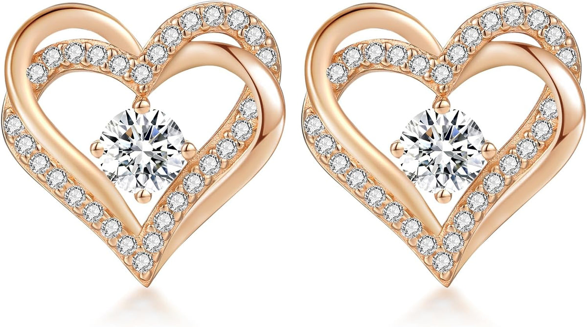 Forever Love Heart Stud Earrings for Women, 925 Sterling Silver Birthstone Heart Stud Earrings Mother'S Day Gift Anniversary Birthday Jewelry Gifts for Women Wife Her