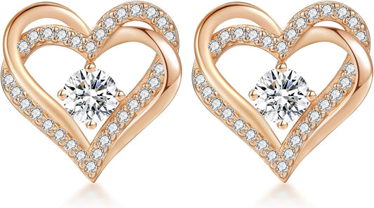 Forever Love Heart Stud Earrings for Women, 925 Sterling Silver Birthstone Heart Stud Earrings Mother'S Day Gift Anniversary Birthday Jewelry Gifts for Women Wife Her