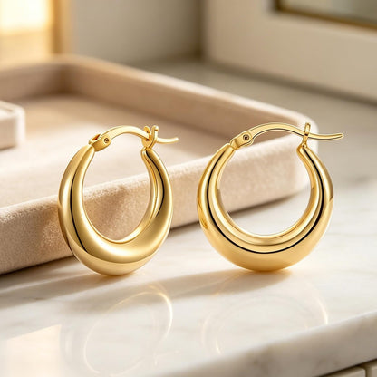 Chunky Gold Hoop Earrings for Women 14K Gold Plated Stainless Steel Thick Hoop Earrings Dainty Cute Hypoallergenic Earrings Minimalist Jewelry