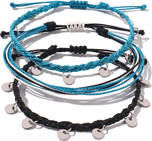 String Ankle Bracelets Waterproof Rope Anklets Braided Beach Boho Coin Anklets Cute Friendship Foot Jewelry for Women