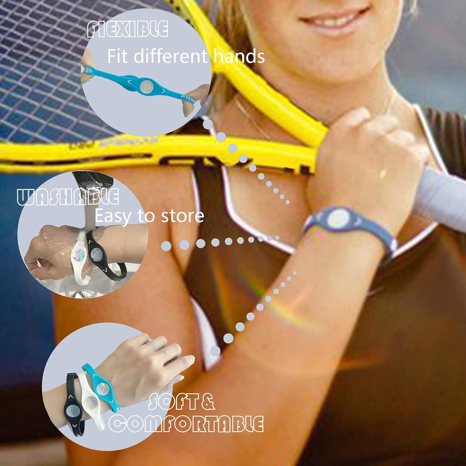 the Original Genuine Performance Wristband, Silicone Rubber Wristbands Bracelets Sports Bracelet Wristband for Men Women, Power 3 Pack Bangles, Safe Waterproof Lightweight Durable, Size of M+M+L（M 19.0CM/L 20.5CM)